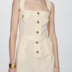 NWT MANGO Cream linen cotton blend playsuit with belt